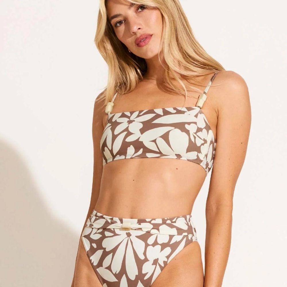 Vitamin A Brown and Cream Floral Bikini Top